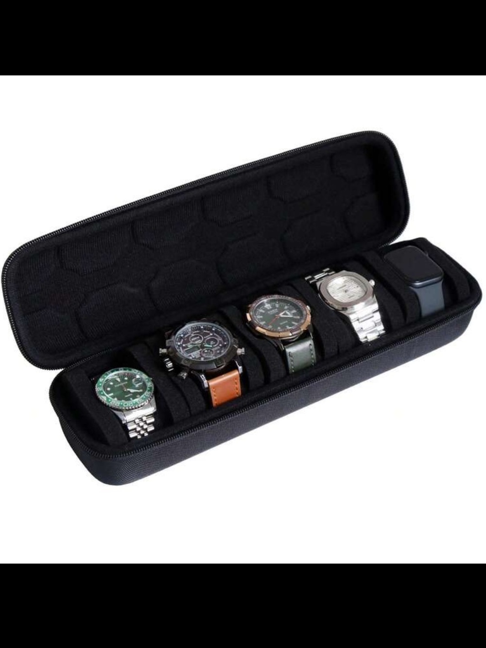 Black Men's Travel Watch Case - 5-Slot Secure Organizer